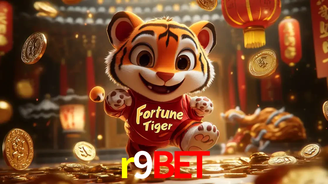 O alegre personagem do Fortune Tiger correndo sobre um caminho de moedas de ouro, simbolizando os grandes prêmios e a diversão do popular jogo de slot do r9bet.