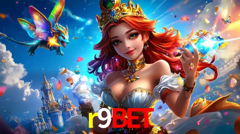 A princesa de um reino de fantasia mágico, com seu pequeno dragão, apresentando um mundo de prêmios encantados nos jogos de caça-níqueis do cassino r9bet.